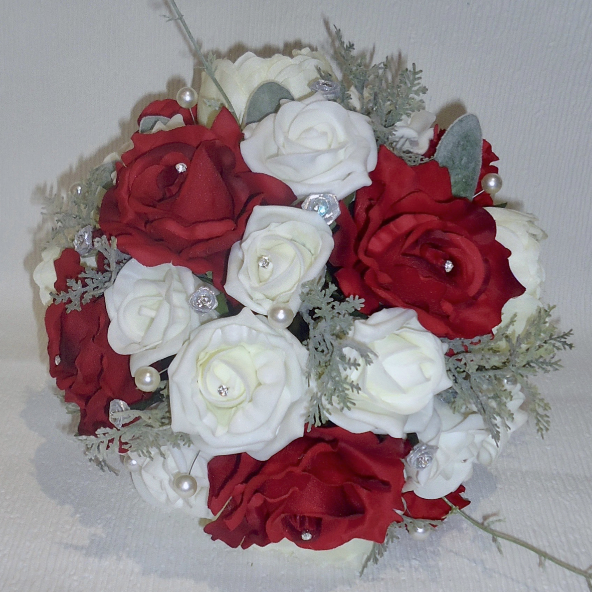 red and ivory artificial weddingh bouquet